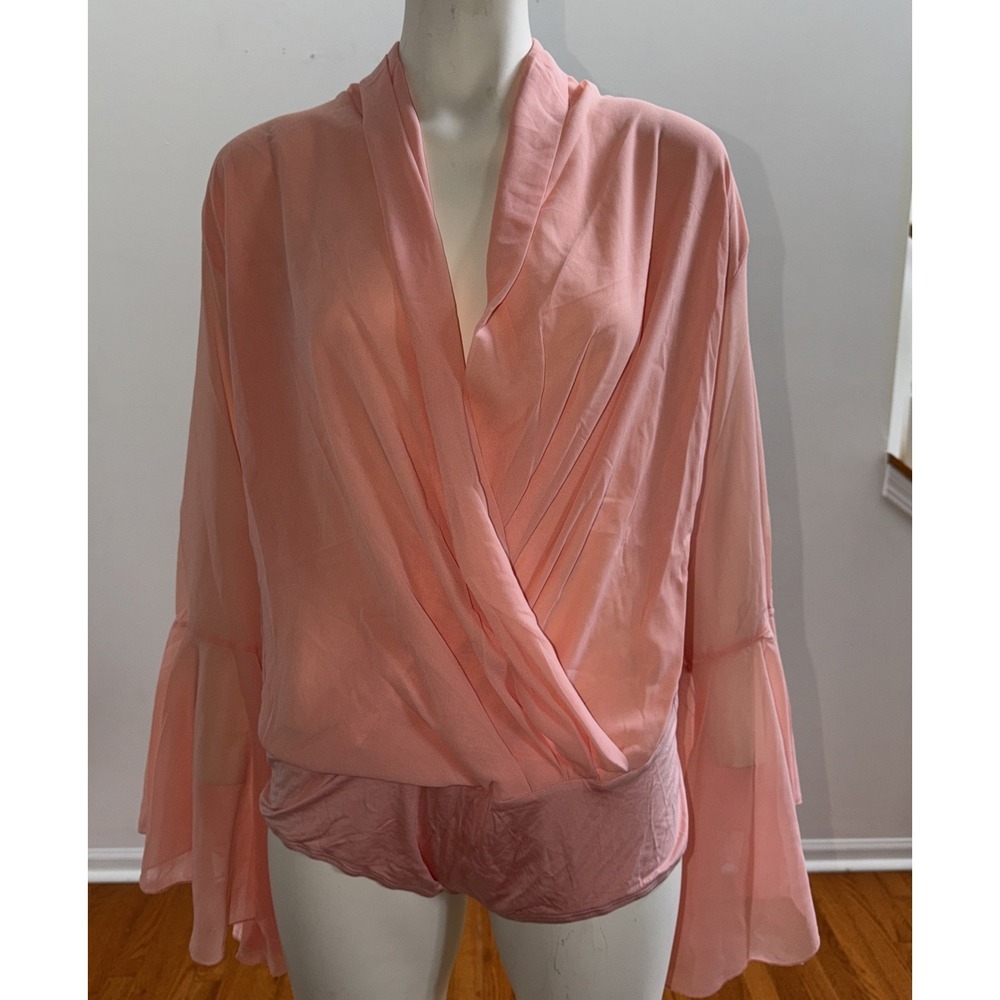 Ashley‎ Stewart Lala Anthony Pink Body Suit Wrap NWT 26/28 Bell Sleeves Chiffon